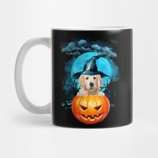 Goldden Retriever Witch Hat Pumpkin And Blue Moon Halloween Mug